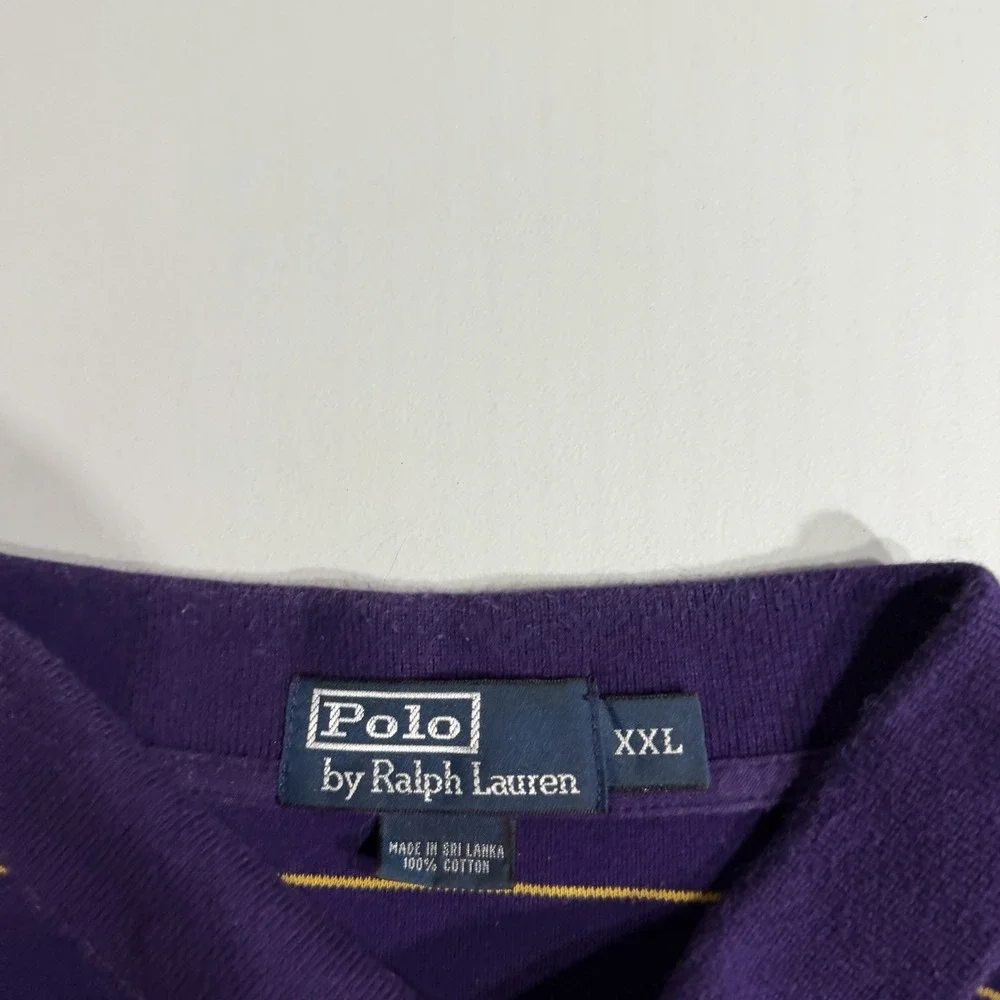 VTG Ralph Lauren Polo Shirt Purple with Gold & Green Stripes Mardi Gras NOLA